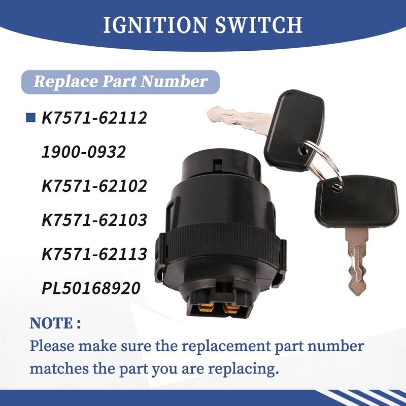 Getfarway Ignition Switch 1900-0932 Compatible with Kubota Tractor BX1850D BX F GR RTV ZD Series Mower, RTV500 RTV900 RTV1140 ZD1211 ZD221 ZD321 ZD323 ZD326 ZD331, Replace K7571-62102 K7571-62112 - Image 3